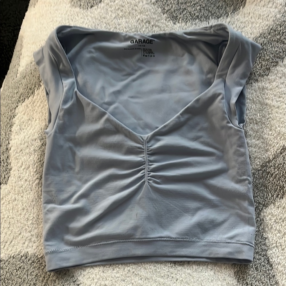 Garage Blue Cap Sleeve Ruched Bodysuit